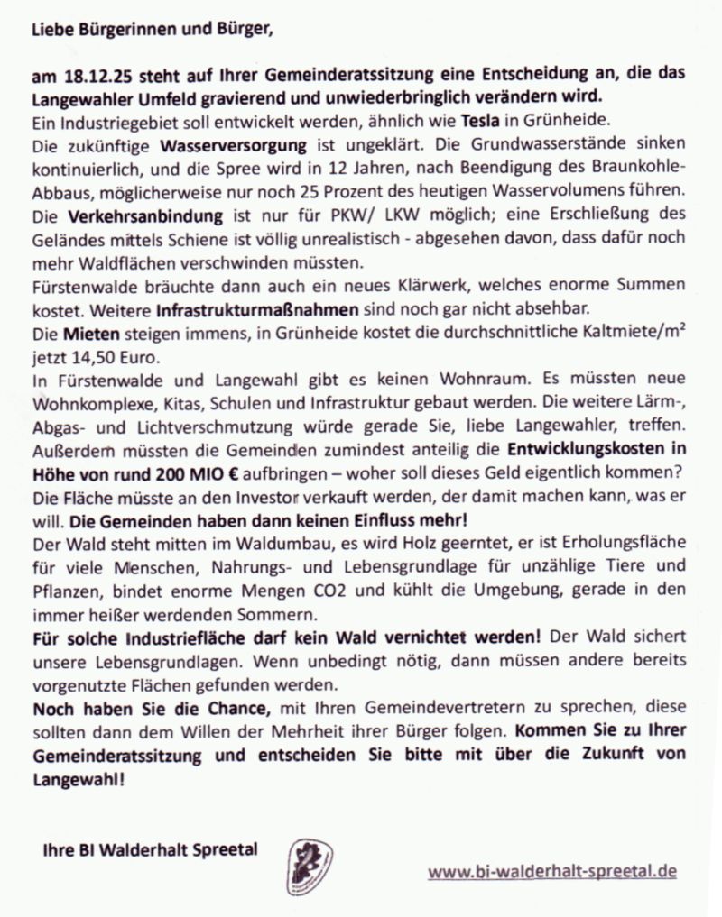 Scan des Zettels im Briefkasten